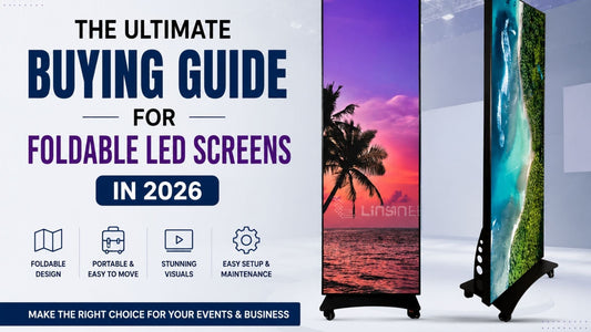 Foldable LED screens buying guide 2026 banner featuring portable LED display screens for events and digital signage applications